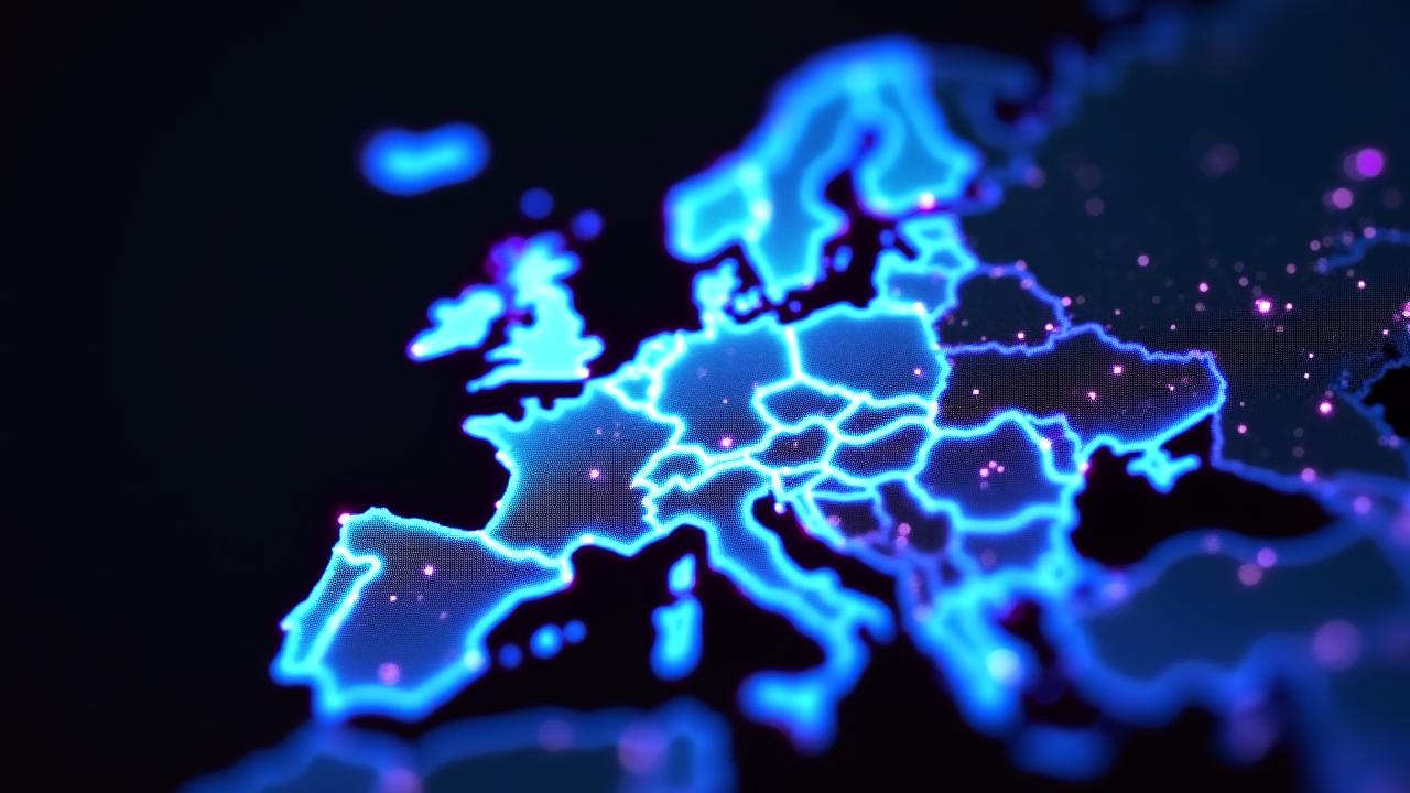 Mappa digitale dell'Europa con connessioni di talenti remoti